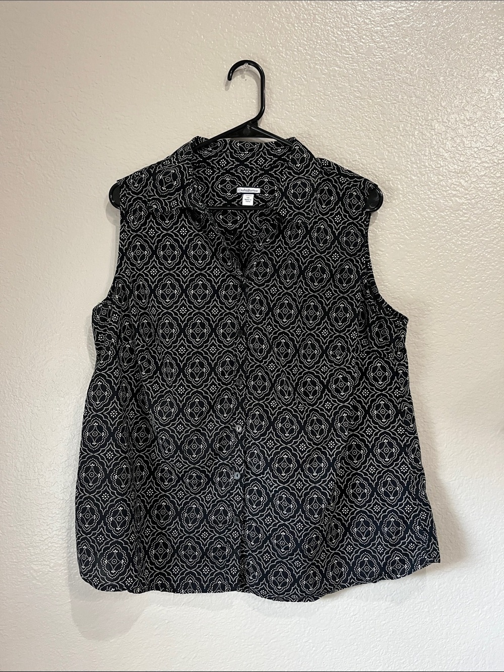 Craft &Barrow Black Sleeveless Geometric-Print Blouse Sz 1X Summer Casual TC0256